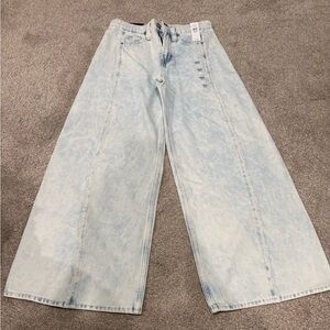 GAP Light Wash Super Wide Baggy Jeans with Fringe Detailing